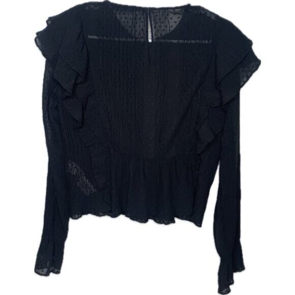 Zara Black Ruffle Peplum Blouse Women’s Small Romantic Long Sleeve - Picture 3 of 9